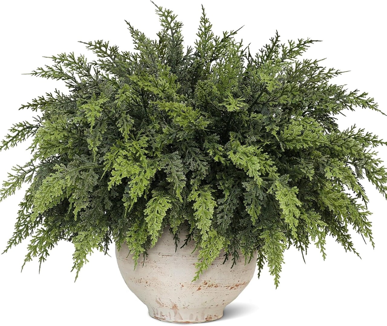 12 Pcs Artificial Cedar Branch Faux Greenery Plants Stem (Green) 8"D x 8"W x 18"H